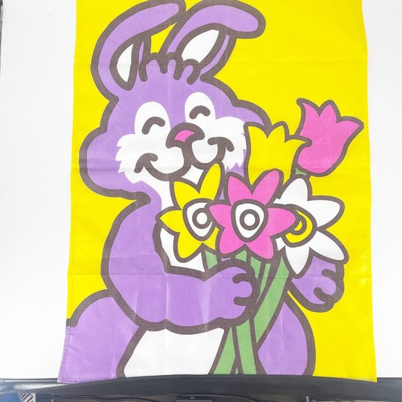 Easter Yard Garden Flag Purple Bunny Rabbit Flowers Tulips 29x43” - Picture 2 of 8